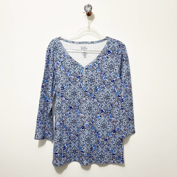 croft & barrow Tops - Croft & Barrow® Three Quarter Sleeve Printed Tunic Size M, Blue